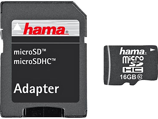 HAMA 108088 22MB/S CL10 +AD - Micro-SDHC-Speicherkarte  (16 GB, 22, Schwarz)