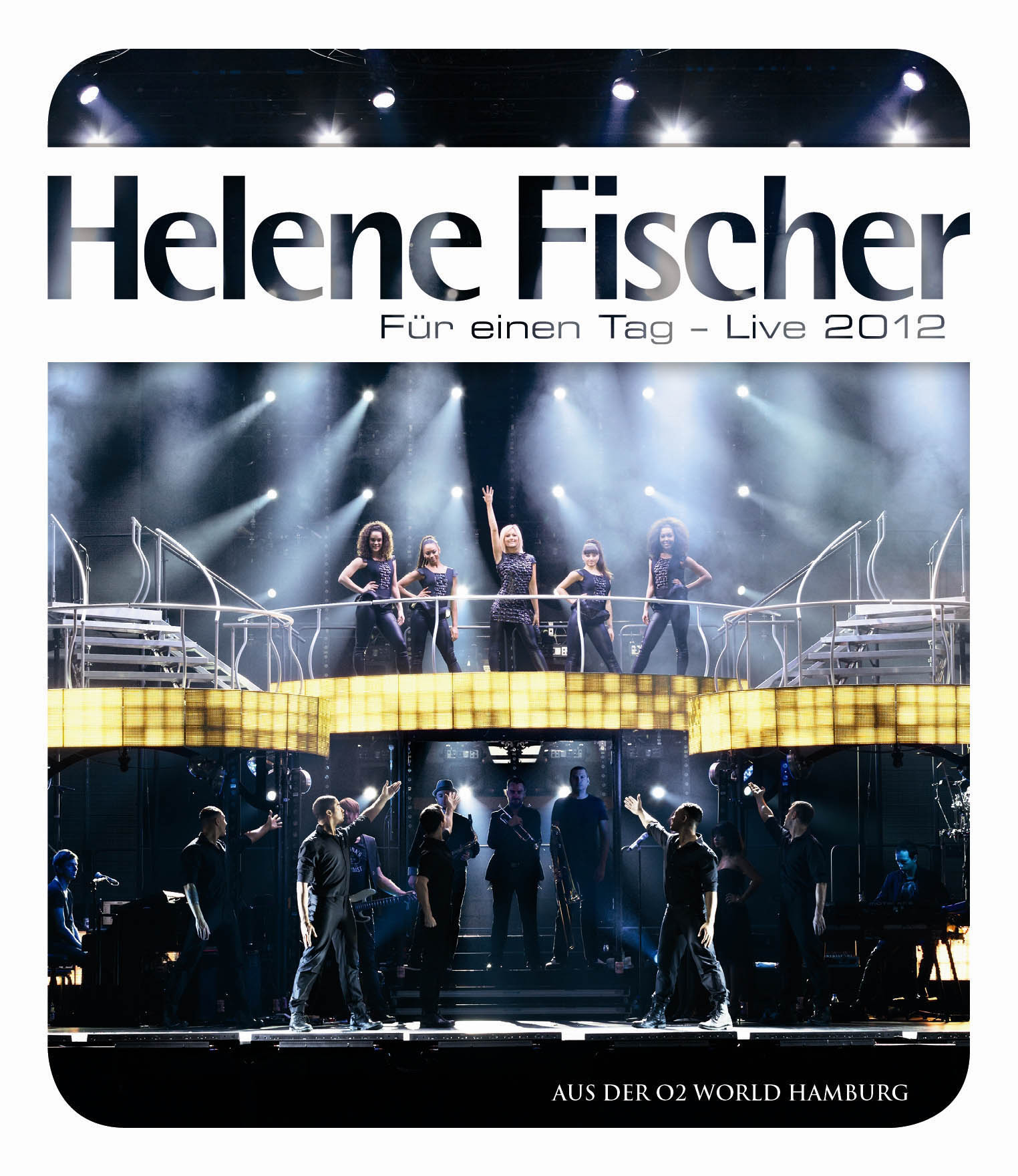 Helene Fischer Konzertposter: Bühne mit Darstellern, Lichtern und Publikum im Hintergrund.