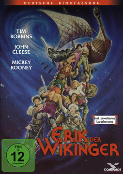 Filmcover mit Schauspielern und einem Schiff. Text: Erik der Wikinger.