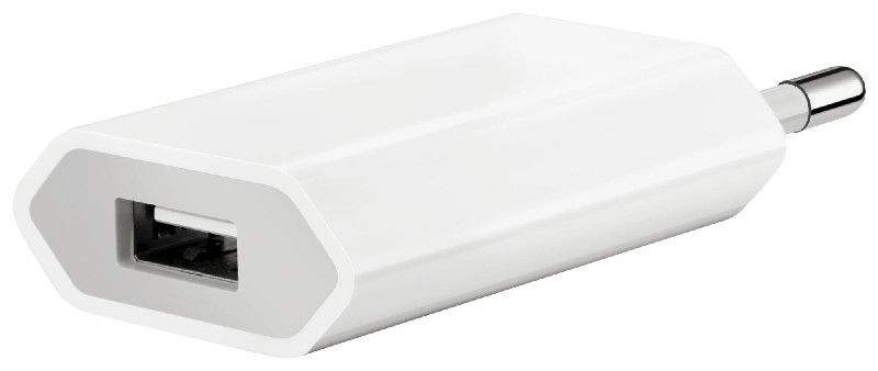 Ein weißer USB-Adapter mit einem USB-A-Anschluss und einem Metallstecker.
