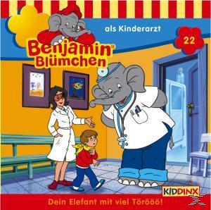 Cartoon-Cover. Ein Elefantenarzt, eine Frau und ein Junge im Inneren. Titel: Benjamin Blümchen als Kinderarzt.