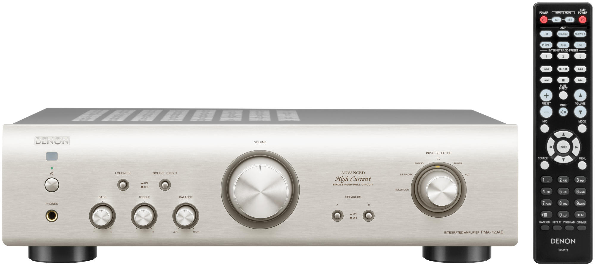DENON PMA-720AE Vollverstärker (2Kanäle, 85 Wattpro Kanal, Silber)