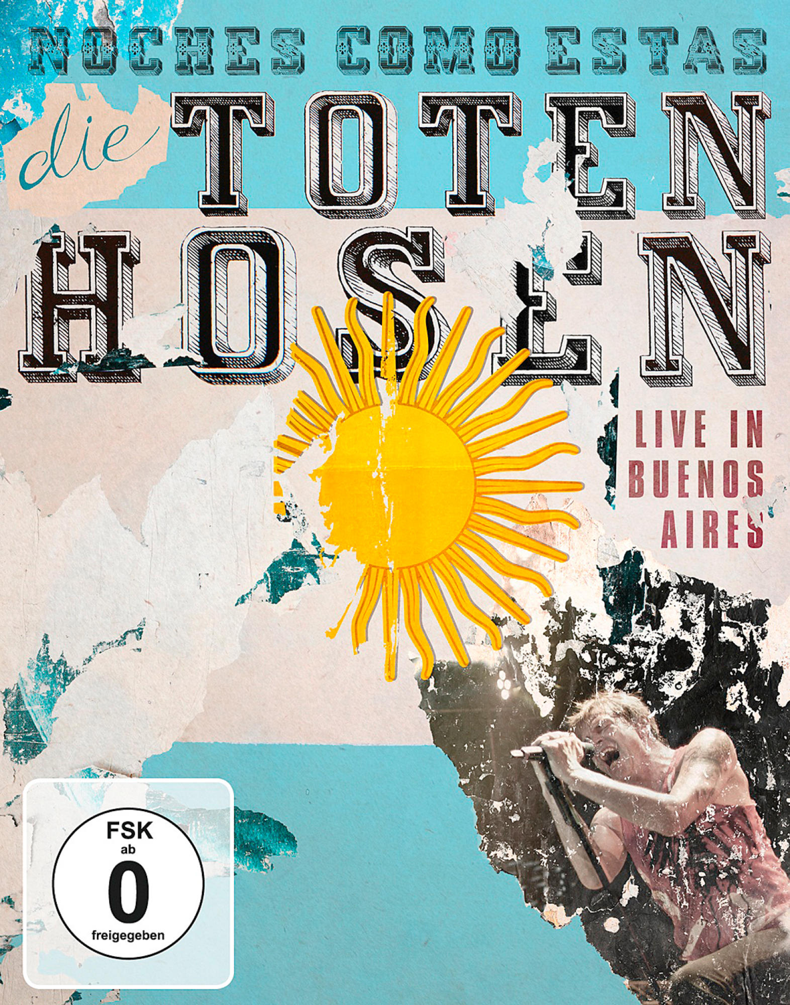 Albumcover: Die Toten Hosen 'Live in Buenos Aires', mit Sonne und zerrissenem Papiereffekt.