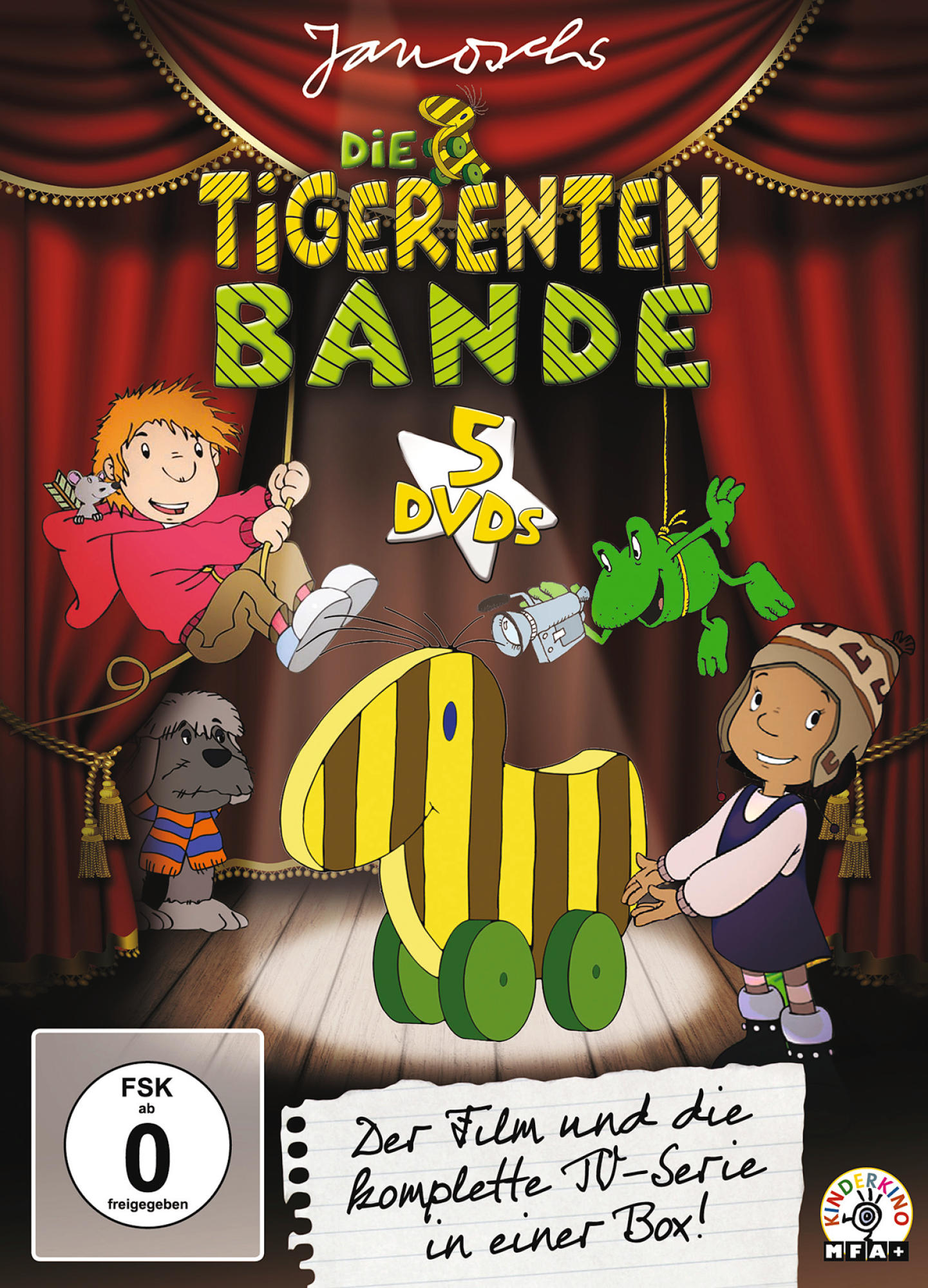 DVD-Cover für 'Die Tigerenten Bande', mit Zeichentrickfiguren und Zebra.