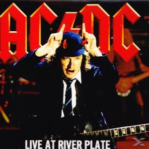 AC/DC Live-Albumcover. Sänger mit Hörnern, Gitarre und Bandmitglieder verschwommen im Hintergrund.