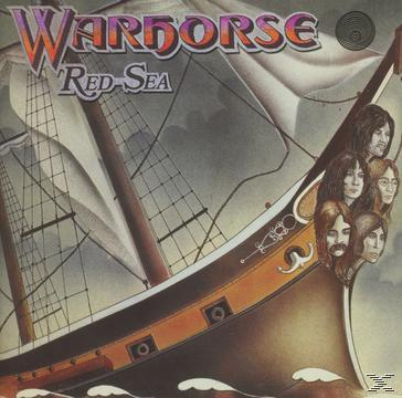 Warhorse-Albumcover. Ein Schiff mit Gesichtern segelt in stürmischer See. Titel Rotes Meer.