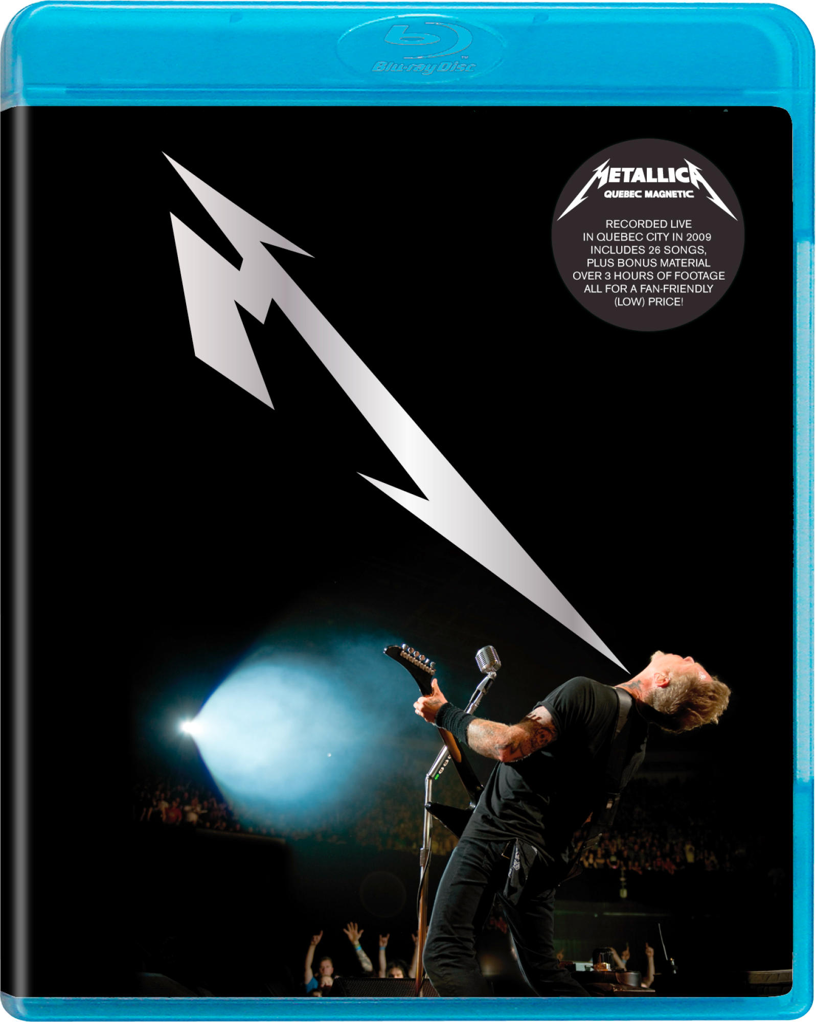 Metallica Blu-ray-Disc-Cover mit Live-Aufnahme und Bandlogo.