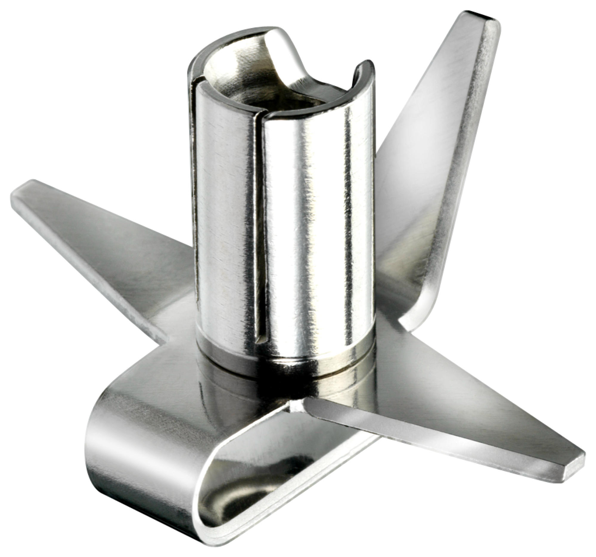 Mixer-Messerbaugruppe, metallisch, mit vier Klingen.
