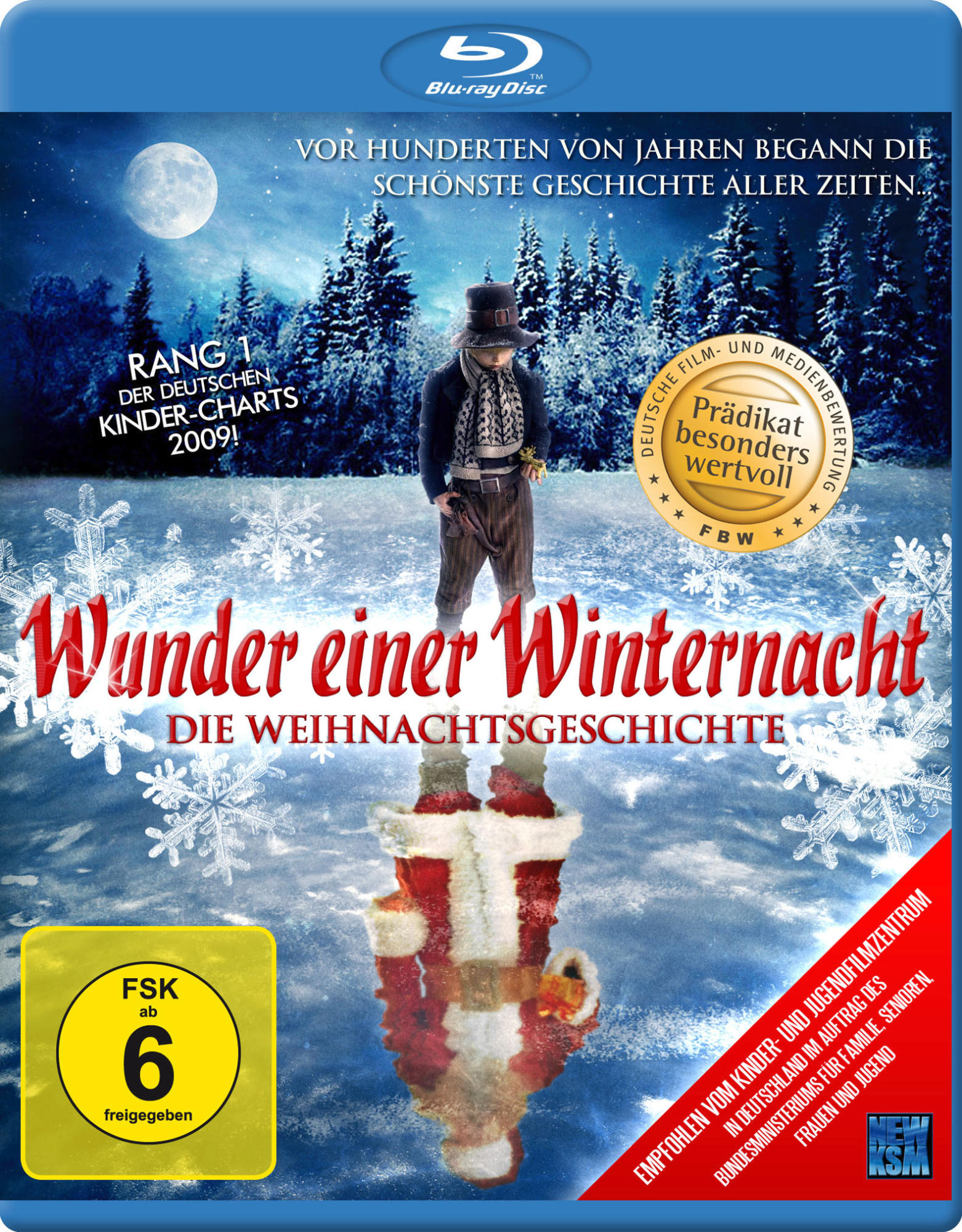 Blu-ray-Cover: Junge im Schnee, Vollmond, Schneeflocken und deutscher Text.