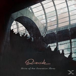 Albumcover mit Treppenhaus, Silhouetten von Menschen und dem Bandnamen 'Riverside'.