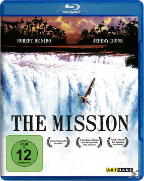 Die Blu-ray-Hülle des Films 'The Mission' mit Robert De Niro und einer Wasserfallszene.