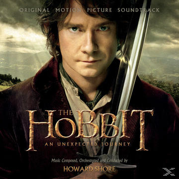 Das Hobbit-Filmcover. Martin Freeman als Bilbo. Titeltext, Schwert.