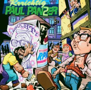 Albumcover: Zeichentrickszene von Menschen in einer Stadt. Titel: Richtig Paul Panzer 2.