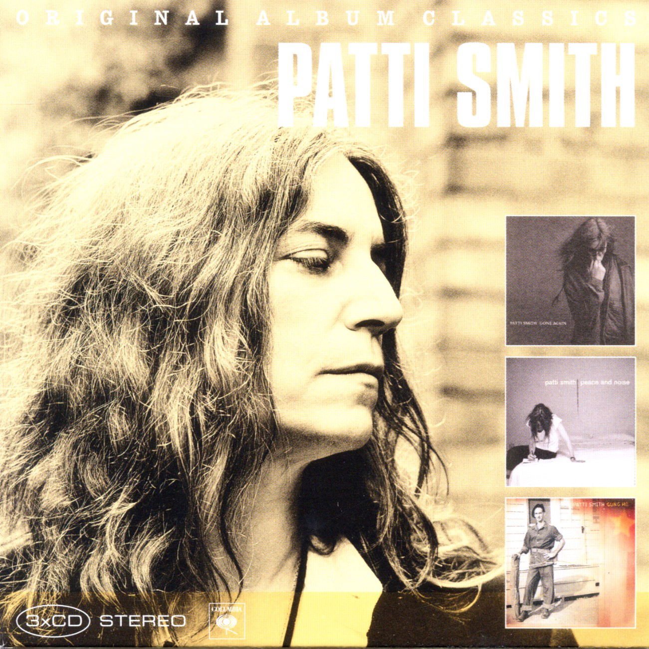 Albumcover von Patti Smith mit Frauenporträt und drei kleineren Albumcovern.