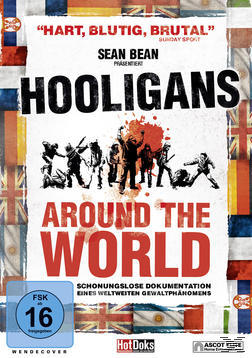 DVD-Cover: 'Hooligans around the world', rennende Leute mit Flaggen.