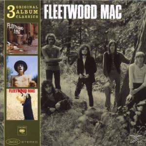 Albumcover von Fleetwood Mac. Musikergruppe in einer Waldszene. Drei weitere Cover.