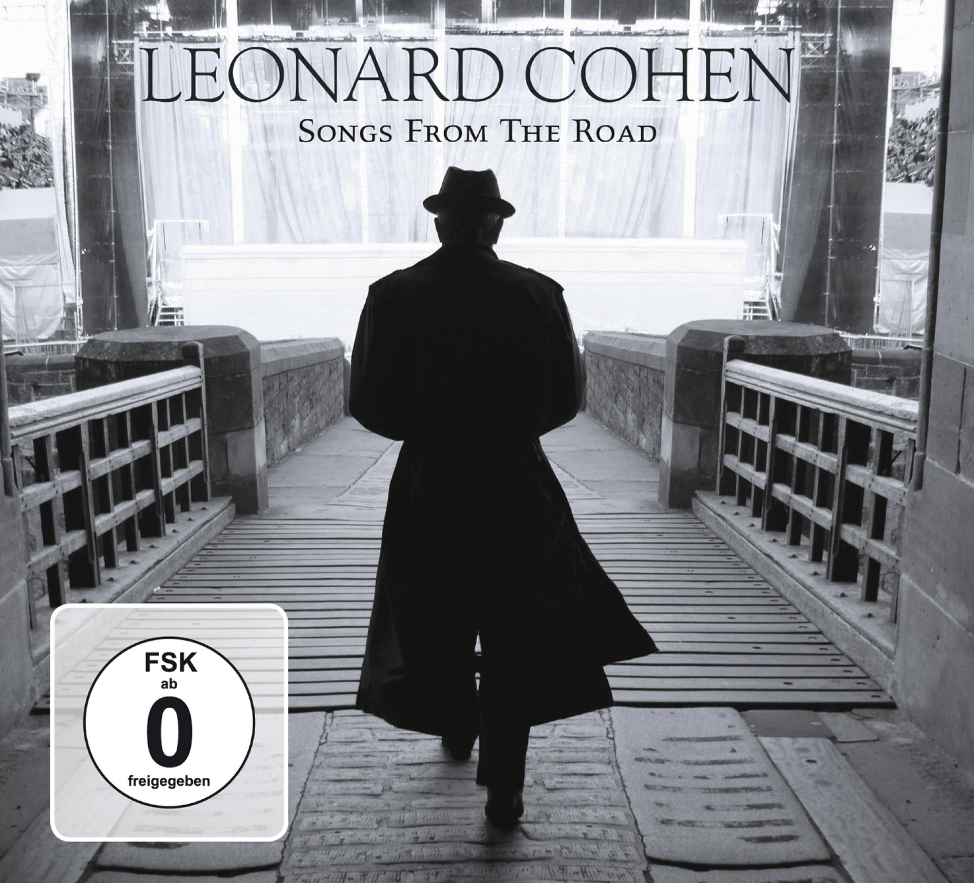 Leonard Cohen Albumcover. Silhouette eines Mannes, der über eine Brücke geht.