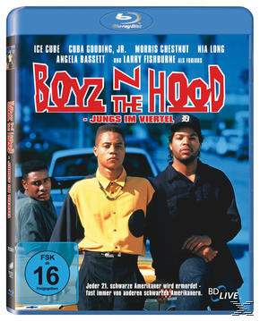 Blu-ray-Cover mit Schauspielern aus dem Film 'Boyz n the Hood'. Der Titel ist in roten und weißen Buchstaben.
