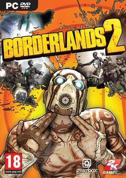 Game cover: Borderlands 2, a character in a mask, with the game title, orange background.