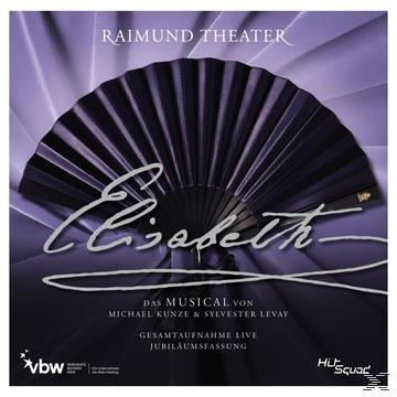 Plakat für das Musical 'Elisabeth' mit Fächer und Text auf Deutsch.