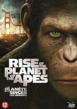 Affiche du film La Planète des Singes : Les Origines avec visage de singe. Golden Gate en fond.