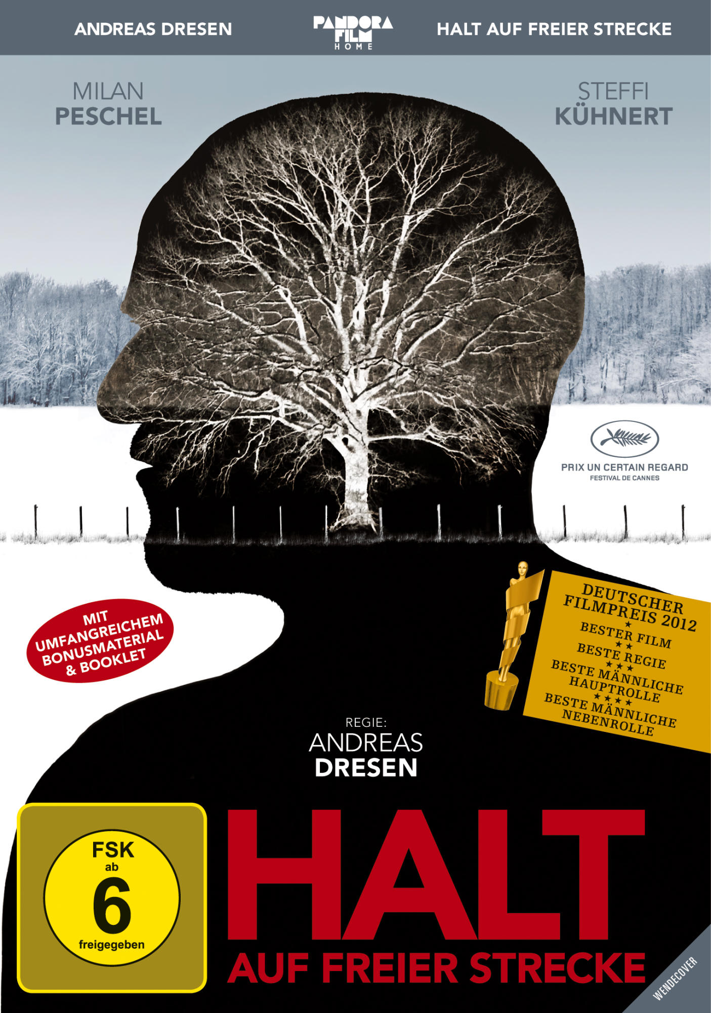 Filmposter mit einem Mann mit einem Baum in seinem Kopf, mit deutschem Text und Schauspielernamen.