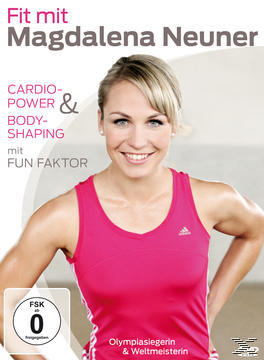 DVD-Cover. Eine Frau in einem pinken Top lächelt. Text: Fit mit Magdalena Neuner. Deutscher Text.