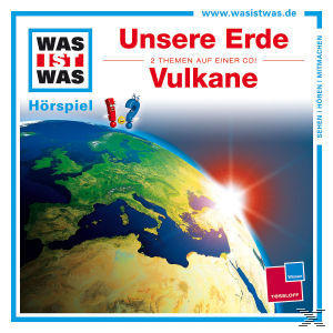 CD-Cover mit Erdbild, Text über Vulkane und das Logo von WAS IST WAS.