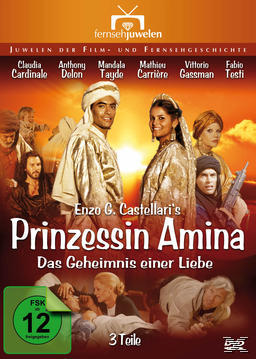DVD-Cover mit Schauspielern, Titel 'Prinzessin Amina' und Text auf Deutsch. Mann und Frau im Vordergrund.