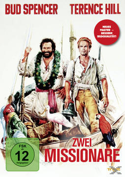 DVD-Cover von 'Zwei Missionare'. Bud Spencer und Terence Hill auf einem Boot. Text auf Deutsch.