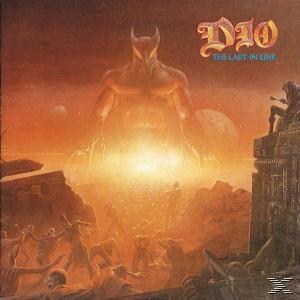 Dio Albumcover, The Last in Line. Ein Fantasybild eines Kriegers und eines feurigen Hintergrunds.