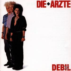 Albumcover: Die Ärzte Debil Albumcover, drei Personen, roter Text.