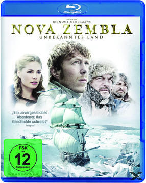 DVD-Cover: Nova Zembla. Bild von Schauspielern, einem Schiff im Schnee. Blauer Hintergrund.