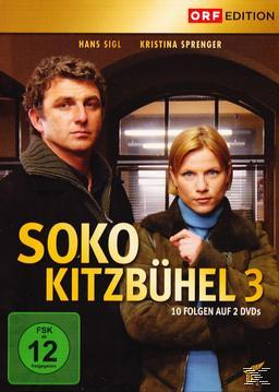 DVD-Cover: SOKO Kitzbühel 3, zwei Detektive, ein Mann und eine Frau, vor einem Gebäude.