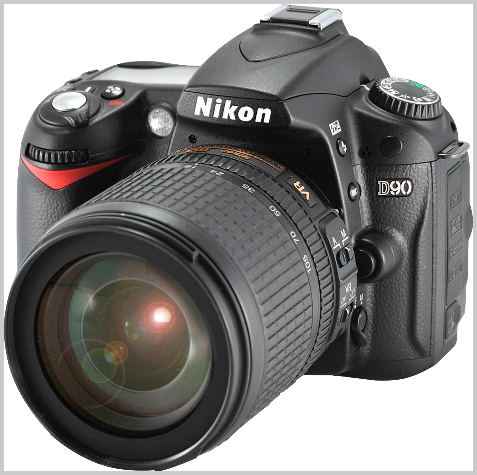 NIKON D 90 + AF-S DX 18-105 VR Spiegelreflexkamera, 12,3 Megapixel, 18 - 105 mm Objektiv (VR), Schwarz