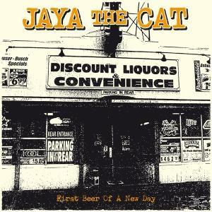 Albumcover: Ladenfront, Titel 'First Beer of A New Day'. 'Jaya The Cat' Text, schwarz und weiß.
