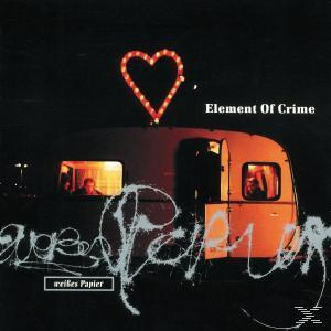 Wohnwagen bei Nacht mit herzförmigem Neonschild. Text: 'Element Of Crime' und 'weisses Papier'.