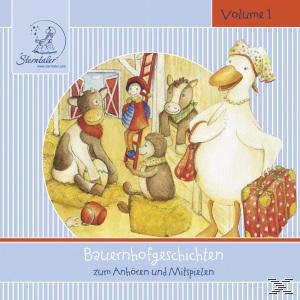 Kinderbuchcover mit Bauernhoftieren und Text: Bauernhofgeschichten.