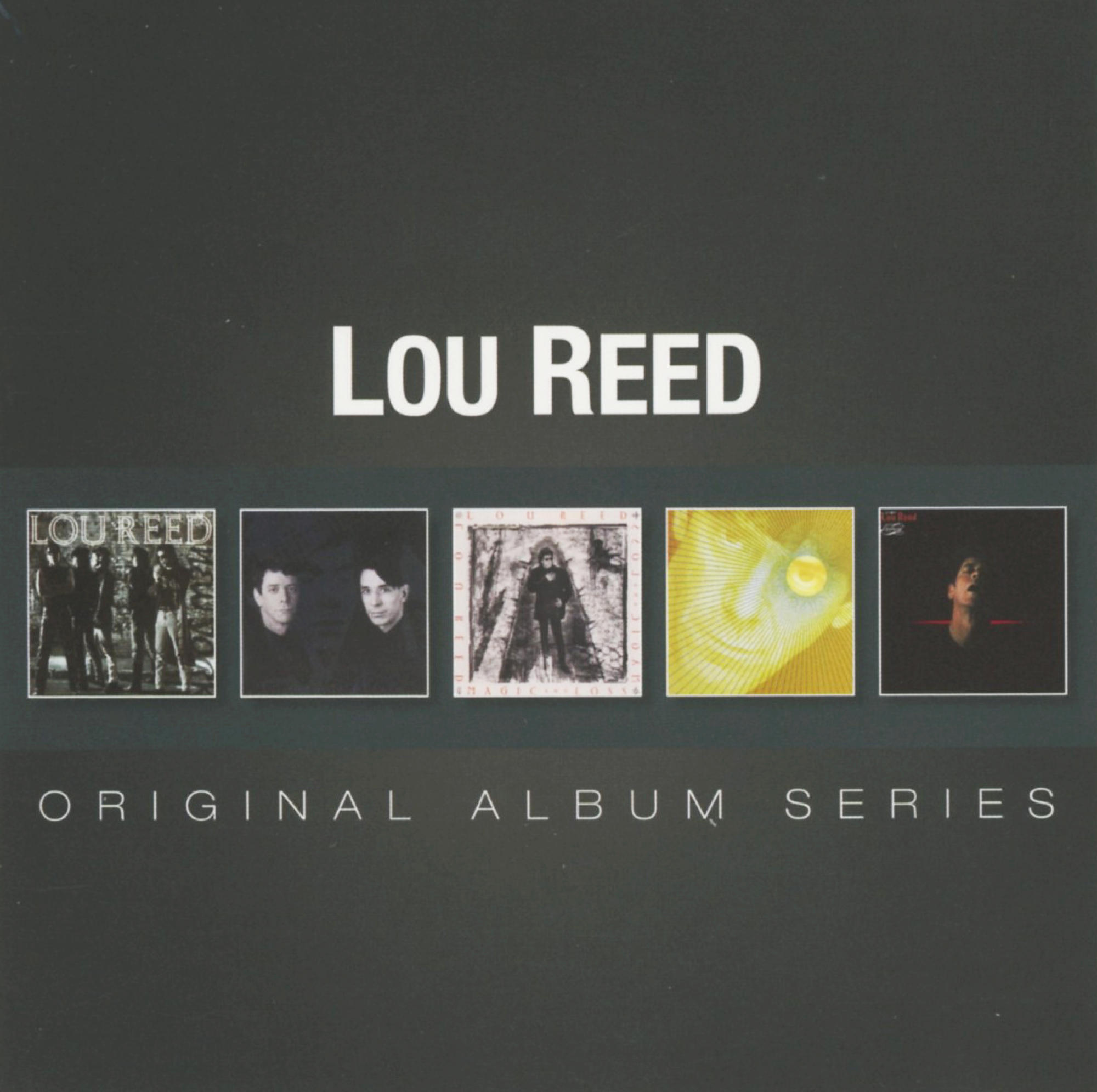 Albumcover für Lou Reed, mit mehreren Albumcovern in einer Reihe.