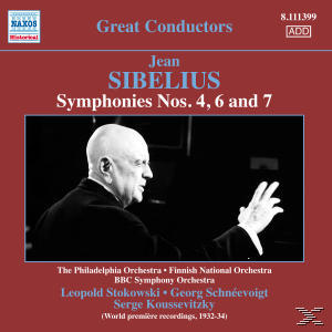 CD-Cover. Mann dirigiert Orchester, Titel: Jean Sibelius, Symphonien Nr. 4, 6 und 7. Schwarzweiß.