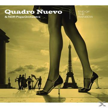 Quadro Nuevo Albumcover mit Frauenbeinen, Eiffelturm und Musikern.