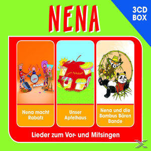 CD-Box-Set: drei Albumcover, roter und gelber Hintergrund, und das Wort NENA.