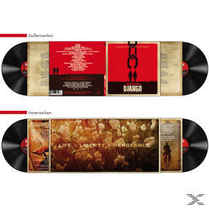 Albumcover, 'Django Unchained', mit Schallplatten und Artwork.