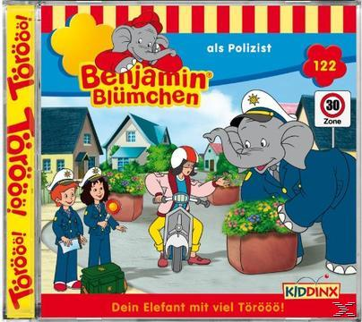 Kinderbuchcover. Cartoon eines Elefanten in Polizeiuniform. Titel: Benjamin Blümchen.