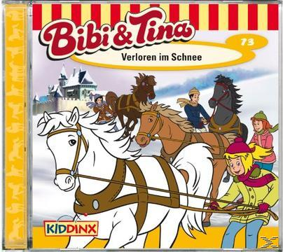Bibi & Tina CD-Cover. Pferde ziehen einen Schlitten in verschneiter Landschaft, mit Figuren.