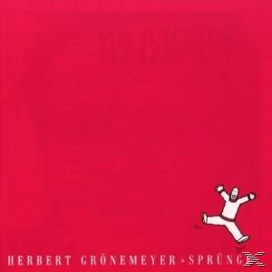Albumcover mit rotem Hintergrund. Ein Mann im weißen Anzug springt, mit dem Text 'Herbert Grönemeyer - Sprünge'.