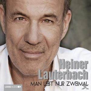 Porträt eines Mannes auf einem Albumcover, Text 'Heiner Lauterbach, Man Lebt Nur Zweimal'.