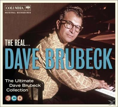 Albumcover: Dave Brubeck. Er trägt eine Brille und ein gemustertes Hemd. Blauer Text: 'DAVE BRUBECK'. Enthält '3CD' und 'Columbia'-Logo.
