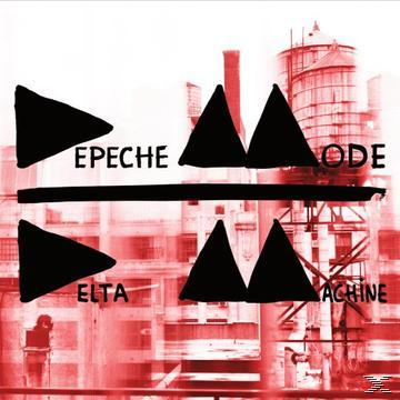 Album borító, vörös árnyalatú városképpel és fekete háromszögekkel, 'Epeche Mode' és 'Elta Machine' felirattal.