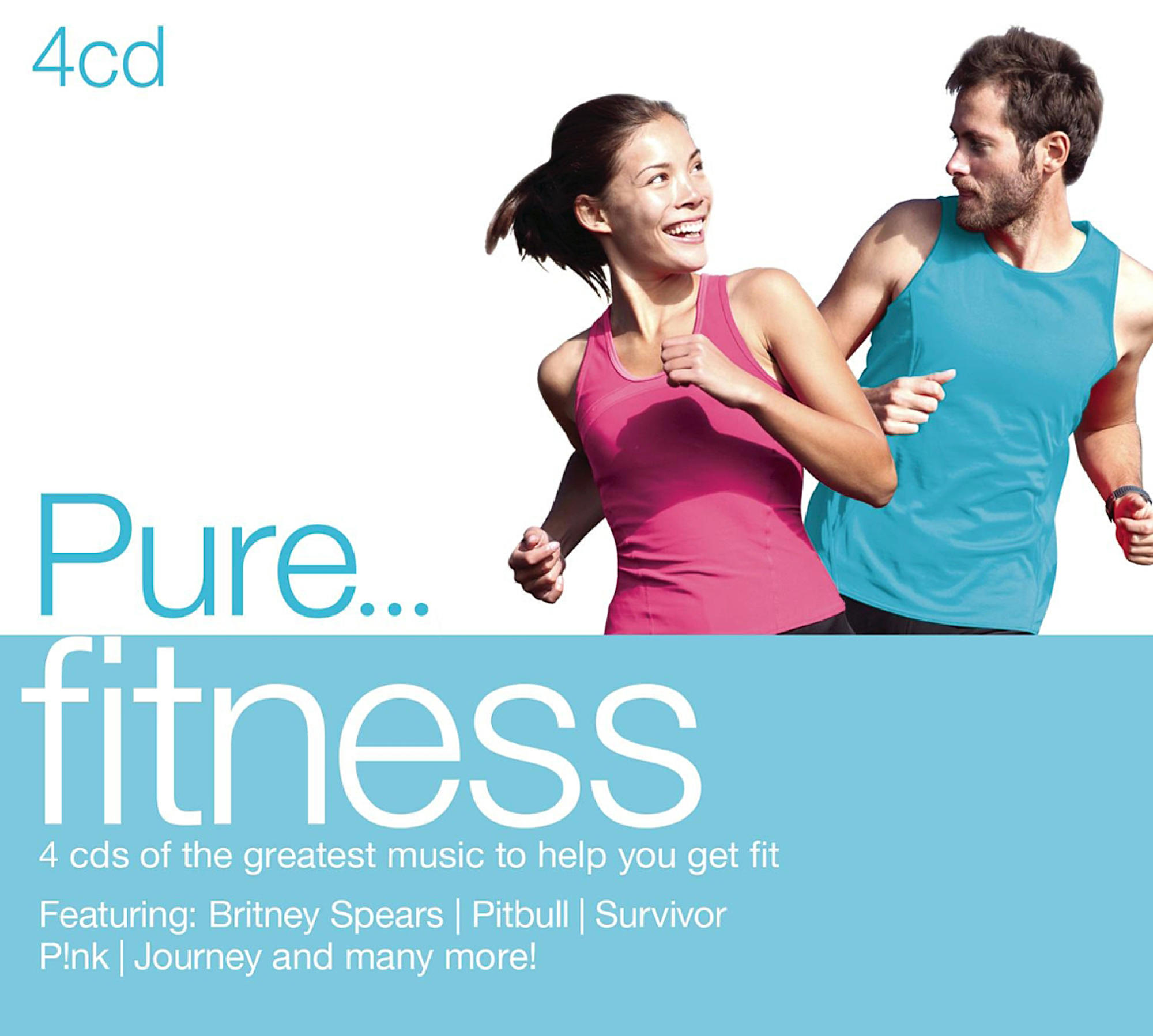 Albumcover mit zwei laufenden Personen, Text 'Pure... fitness' und Musik-Credits.